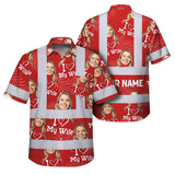 Hi Vis Hawaiian Shirt Reflective Tapes Red Custom Name And Image Safety Workwear For Workers, Truckers, Operators