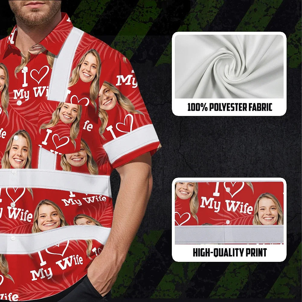 Hi Vis Hawaiian Shirt Reflective Tapes Red Custom Name And Image Safety Workwear For Workers, Truckers, Operators