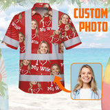 Hi Vis Hawaiian Shirt Reflective Tapes Red Custom Name And Image Safety Workwear For Workers, Truckers, Operators