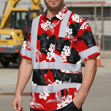Hi Vis Hawaiian Shirt Reflective Tapes Red Flower Black Cow Custom Name Safety Workwear For Workers, Truckers, Operators, Company