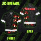 Hi Vis Hawaiian Shirt Reflective Tapes Red Hibiscus and Plumeria Polynesian Tribal Custom Name Safety Workwear For Workers, Truckers, Operators