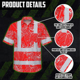 Hi Vis Hawaiian Shirt Reflective Tapes Red Neon Flowers Custom Name Safety Workwear For Workers, Truckers, Operators