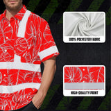 Hi Vis Hawaiian Shirt Reflective Tapes Red Neon Flowers Custom Name Safety Workwear For Workers, Truckers, Operators