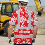 Hi Vis Hawaiian Shirt Reflective Tapes Red Neon Flowers Custom Name
