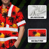 Hi Vis Hawaiian Shirt Reflective Tapes Red Neon Flowers Custom Name Safety Workwear For Truckers, Operators
