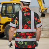 Choose Pack Hi Vis Hawaiian Shirt Reflective Tapes Red Neon Flowers Custom Name Safety Workwear For Workers, Truckers, Operators