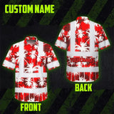 Hi Vis Hawaiian Shirt Reflective Tapes Red Neon Flowers Custom Name Safety Workwear For Workers, Truckers, Operators