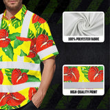 Hi Vis Hawaiian Shirt Reflective Tapes Red Neon Green Flowers Custom Name Safety Workwear For Workers, Truckers, Operators