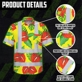 Hi Vis Hawaiian Shirt Reflective Tapes Red Neon Green Flowers Custom Name Safety Workwear For Workers, Truckers, Operators
