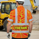 Hi Vis Hawaiian Shirt Reflective Tapes Red Neon Lime Heliconia Custom Name Safety Workwear For Workers, Truckers, Operators