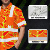 Hi Vis Hawaiian Shirt Reflective Tapes Red Neon Lime Heliconia Custom Name Safety Workwear For Workers, Truckers, Operators