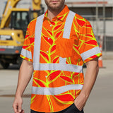 Hi Vis Hawaiian Shirt Reflective Tapes Red Neon Lime Heliconia Custom Name Safety Workwear For Workers, Truckers, Operators