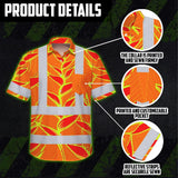 Hi Vis Hawaiian Shirt Reflective Tapes Red Neon Lime Heliconia Custom Name Safety Workwear For Workers, Truckers, Operators