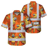 Hi Vis Hawaiian Shirt Reflective Tapes Red Neon Lime Parrot Custom Name Safety Workwear For Workers, Truckers, Operators
