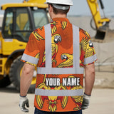 Hi Vis Hawaiian Shirt Reflective Tapes Red Neon Lime Parrot Custom Name Safety Workwear For Workers, Truckers, Operators