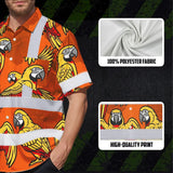 Hi Vis Hawaiian Shirt Reflective Tapes Red Neon Lime Parrot Custom Name Safety Workwear For Workers, Truckers, Operators