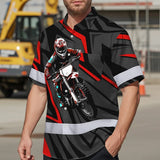 Hi Vis Hawaiian Shirt Reflective Tapes Red Neon Motobike Custom Name Safety Workwear For Bikers, Workers, Truckers, Operators