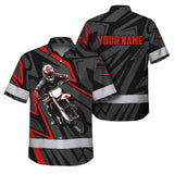Hi Vis Hawaiian Shirt Reflective Tapes Red Neon Motobike Custom Name Safety Workwear For Bikers, Workers, Truckers, Operators