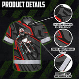 Hi Vis Hawaiian Shirt Reflective Tapes Red Neon Motobike Custom Name Safety Workwear For Bikers, Workers, Truckers, Operators