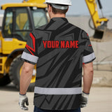 Hi Vis Hawaiian Shirt Reflective Tapes Red Neon Motobike Custom Name Safety Workwear For Bikers, Workers, Truckers, Operators
