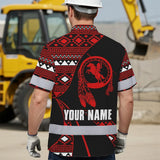 Hi Vis Hawaiian Shirt Reflective Tapes Red Neon Native Custom Name Safety Workwear For Workers, Truckers, Operators