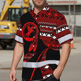 Hi Vis Hawaiian Shirt Reflective Tapes Red Neon Native Custom Name Safety Workwear For Workers, Truckers, Operators