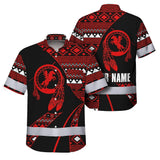 Hi Vis Hawaiian Shirt Reflective Tapes Red Neon Native Custom Name Safety Workwear For Workers, Truckers, Operators