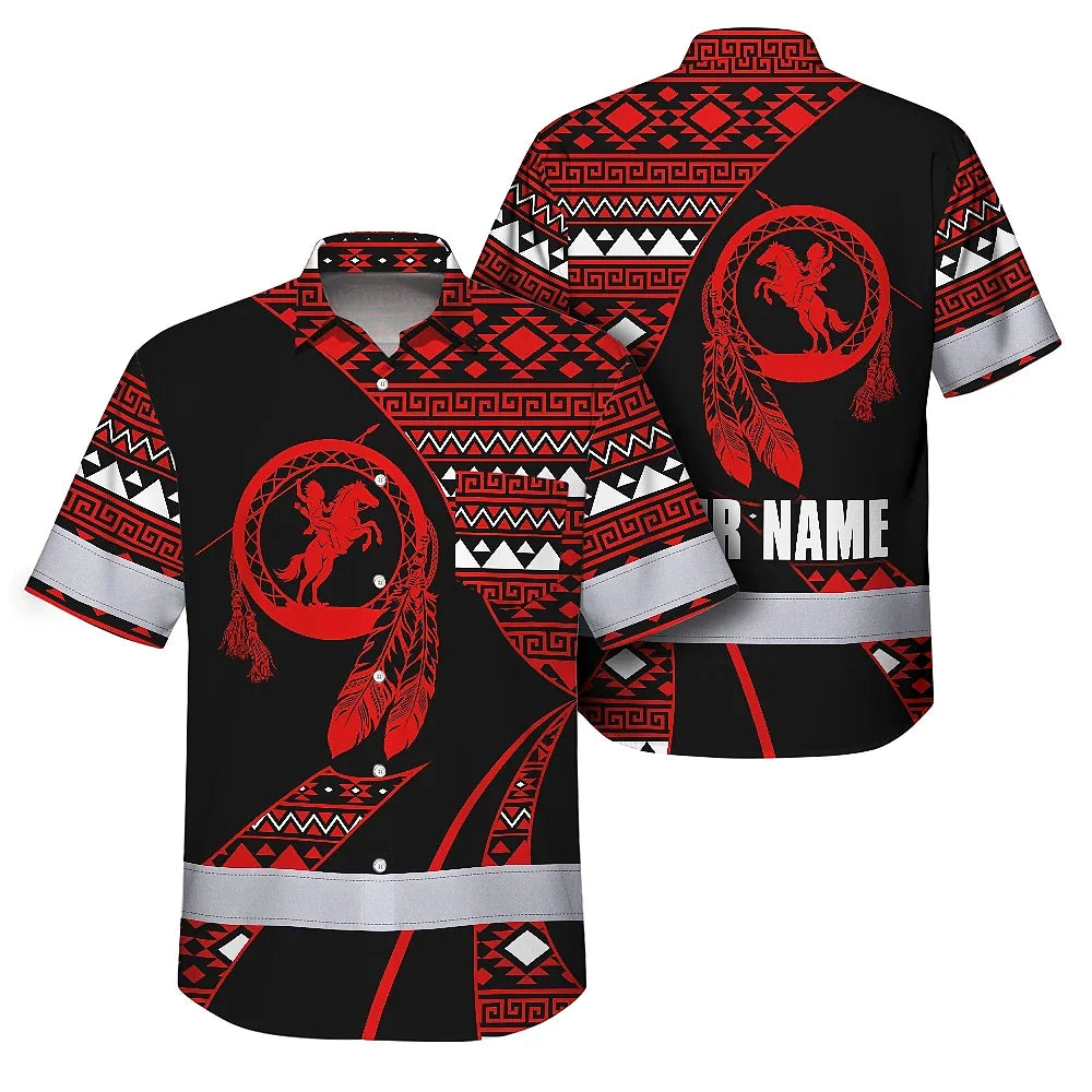 Hi Vis Hawaiian Shirt Reflective Tapes Red Neon Native Custom Name Safety Workwear For Workers, Truckers, Operators