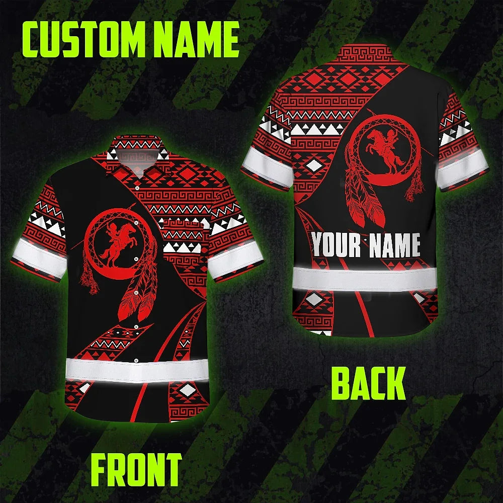 Hi Vis Hawaiian Shirt Reflective Tapes Red Neon Native Custom Name Safety Workwear For Workers, Truckers, Operators