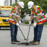 Hi Vis Hawaiian Shirt Reflective Tapes Red Neon Parrot Hawaii Custom Name Safety Workwear For Workers, Truckers, Operators
