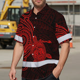 Hi Vis Hawaiian Shirt Reflective Tapes Red Neon Polynesian Custom Name Safety Workwear For Workers, Truckers, Operators