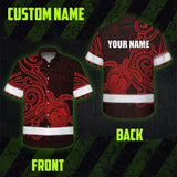 Hi Vis Hawaiian Shirt Reflective Tapes Red Neon Polynesian Custom Name Safety Workwear For Workers, Truckers, Operators