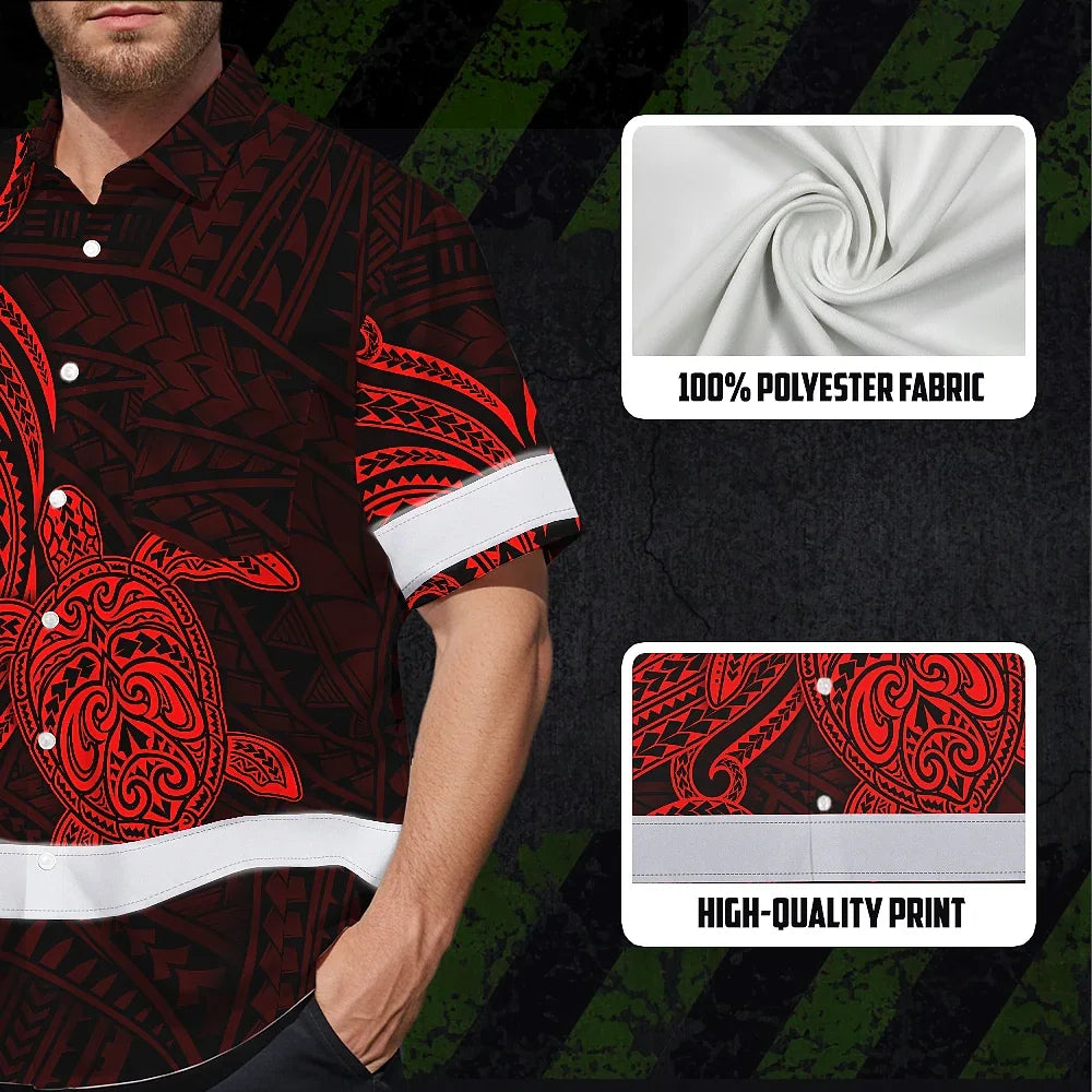 Hi Vis Hawaiian Shirt Reflective Tapes Red Neon Polynesian Custom Name Safety Workwear For Workers, Truckers, Operators