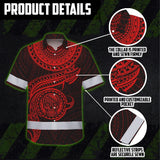 Hi Vis Hawaiian Shirt Reflective Tapes Red Neon Polynesian Skull Custom Name Safety Workwear For Workers, Truckers, Operators