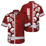 Hi Vis Hawaiian Shirt Reflective Tapes Red Neon Polynesian Skull Custom Name Safety Workwear For Workers, Truckers, Operators