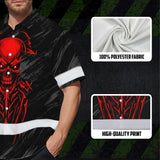 Hi Vis Hawaiian Shirt Reflective Tapes Red Neon Skull Custom Name Safety Workwear For Workers, Truckers, Operators