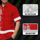 Hi Vis Hawaiian Shirt Reflective Tapes Red Neon Tiki Custom Name Safety Workwear For Workers, Truckers, Operators