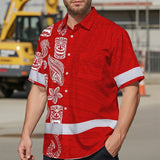 Hi Vis Hawaiian Shirt Reflective Tapes Red Neon Tiki Custom Name Safety Workwear For Workers, Truckers, Operators