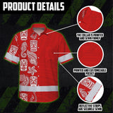 Hi Vis Hawaiian Shirt Reflective Tapes Red Neon Tiki Custom Name Safety Workwear For Workers, Truckers, Operators