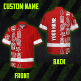 Hi Vis Hawaiian Shirt Reflective Tapes Red Neon Tiki Custom Name Safety Workwear For Workers, Truckers, Operators