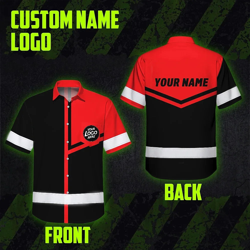 Hi Vis Hawaiian Shirt Reflective Tapes Red Neon Uniform Custom Name And Logo