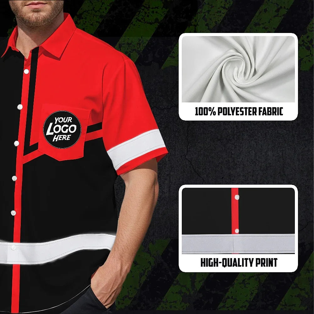 Hi Vis Hawaiian Shirt Reflective Tapes Red Neon Uniform Custom Name And Logo