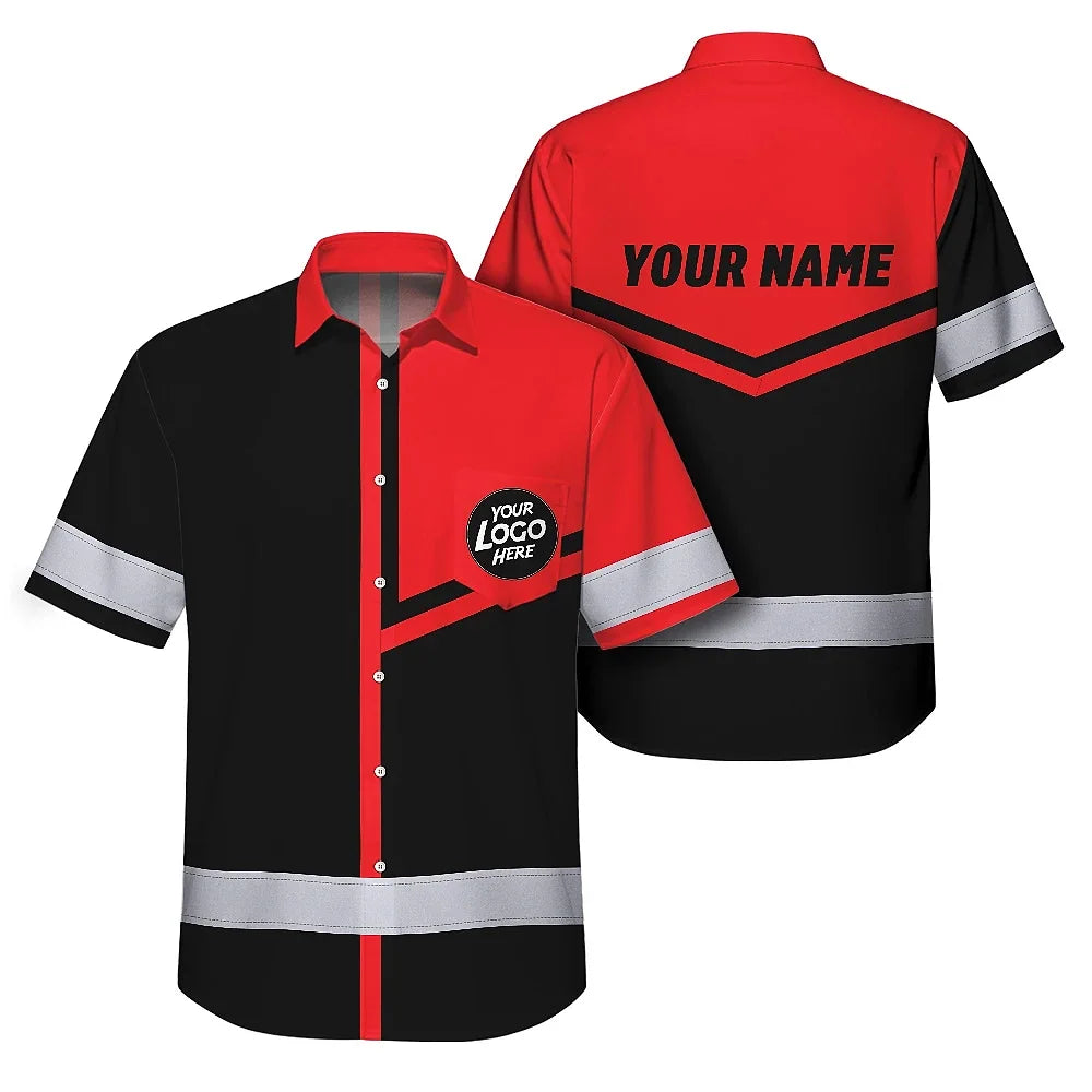 Hi Vis Hawaiian Shirt Reflective Tapes Red Neon Uniform Custom Name And Logo