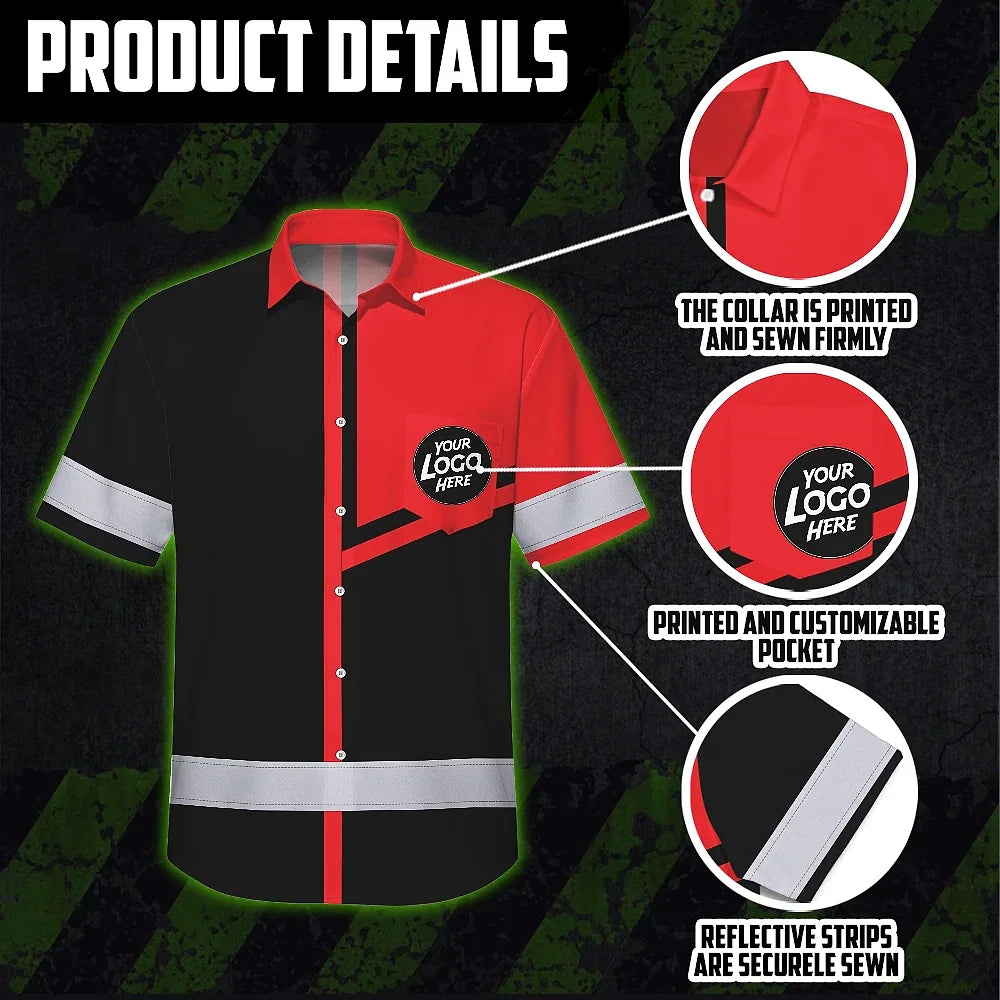 Hi Vis Hawaiian Shirt Reflective Tapes Red Neon Uniform Custom Name And Logo