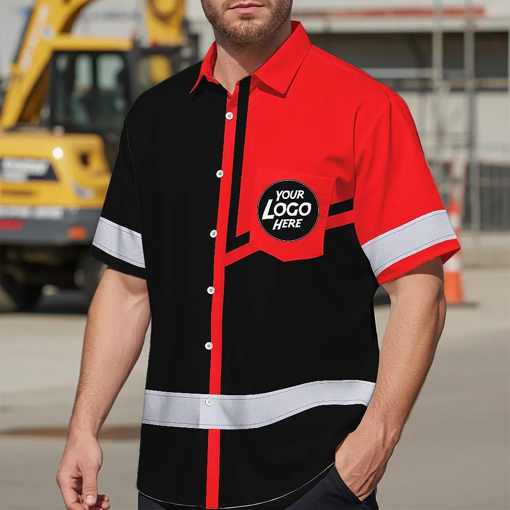 Hi Vis Hawaiian Shirt Reflective Tapes Red Neon Uniform Custom Name And Logo