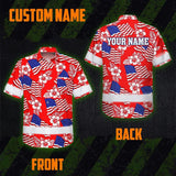 Hi Vis Hawaiian Shirt Reflective Tapes Red Neon US Flag Custom Name Safety Workwear For Workers, Truckers, Operators, Independence