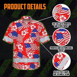 Hi Vis Hawaiian Shirt Reflective Tapes Red Neon US Flag Custom Name Safety Workwear For Workers, Truckers, Operators, Independence