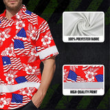Hi Vis Hawaiian Shirt Reflective Tapes Red Neon US Flag Custom Name Safety Workwear For Workers, Truckers, Operators, Independence