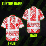 Hi Vis Hawaiian Shirt Reflective Tapes Red Neon White Flowers Custom Name Safety Workwear For Workers, Truckers, Operators