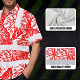 Hi Vis Hawaiian Shirt Reflective Tapes Red Neon White Flowers Custom Name Safety Workwear For Workers, Truckers, Operators